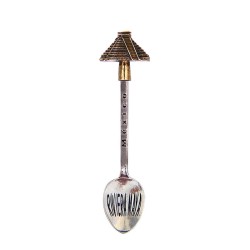 Cuchara de colección latón pirámide maya. Souvenir, recuerdo Riviera Maya, México