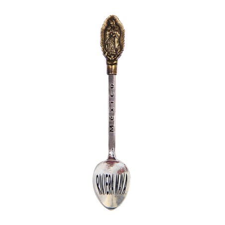 Cuchara de colección latón Virgen de Guadalupe. Souvenir, recuerdo Riviera Maya, México