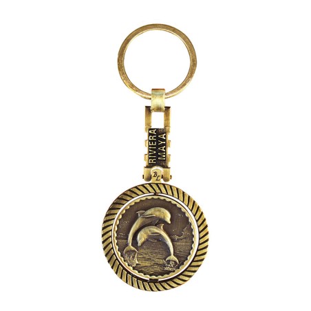 Llavero giratorio de latón delfín. Souvenir, recuerdo Riviera Maya, México