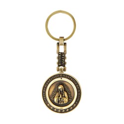 Llavero giratorio de latón Virgen de Guadalupe. Souvenir, recuerdo Riviera Maya, México