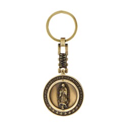 Llavero giratorio de latón Virgen de Guadalupe. Souvenir, recuerdo Riviera Maya, México