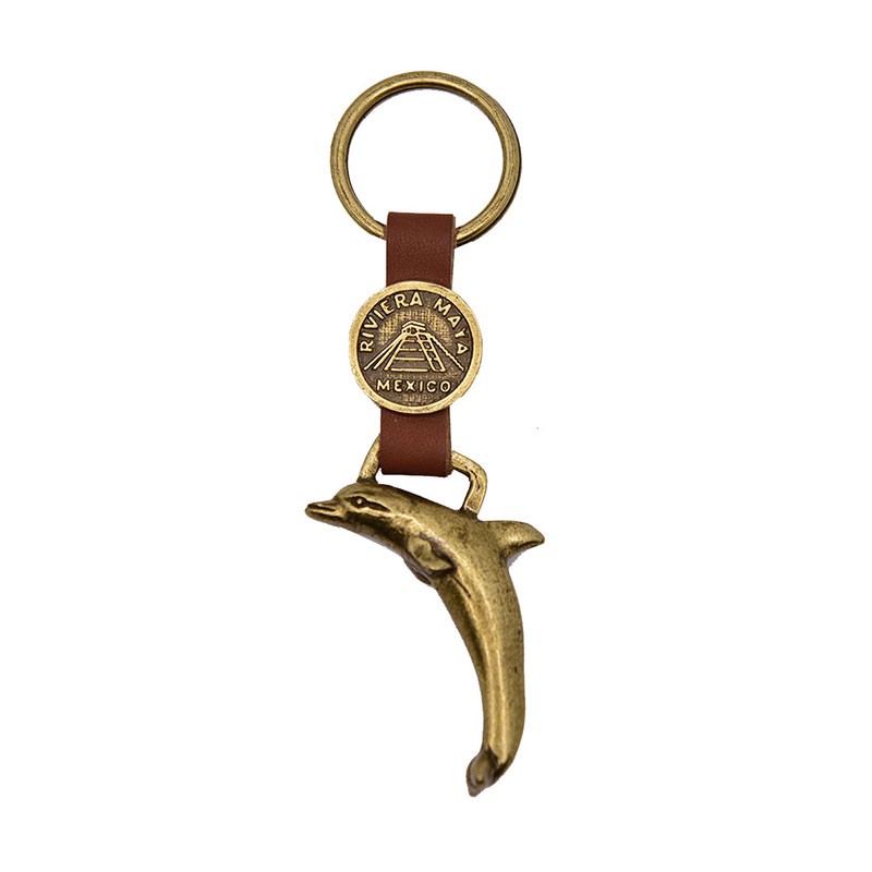 Llavero de latón delfín. Souvenir, recuerdo Riviera Maya, México