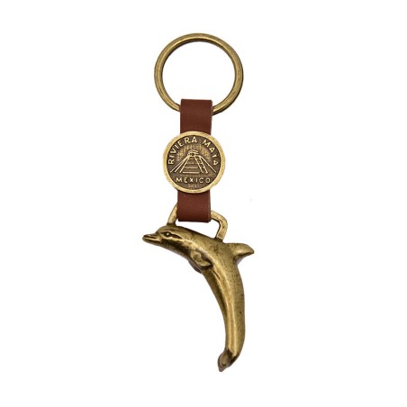 Llavero de latón delfín. Souvenir, recuerdo Riviera Maya, México