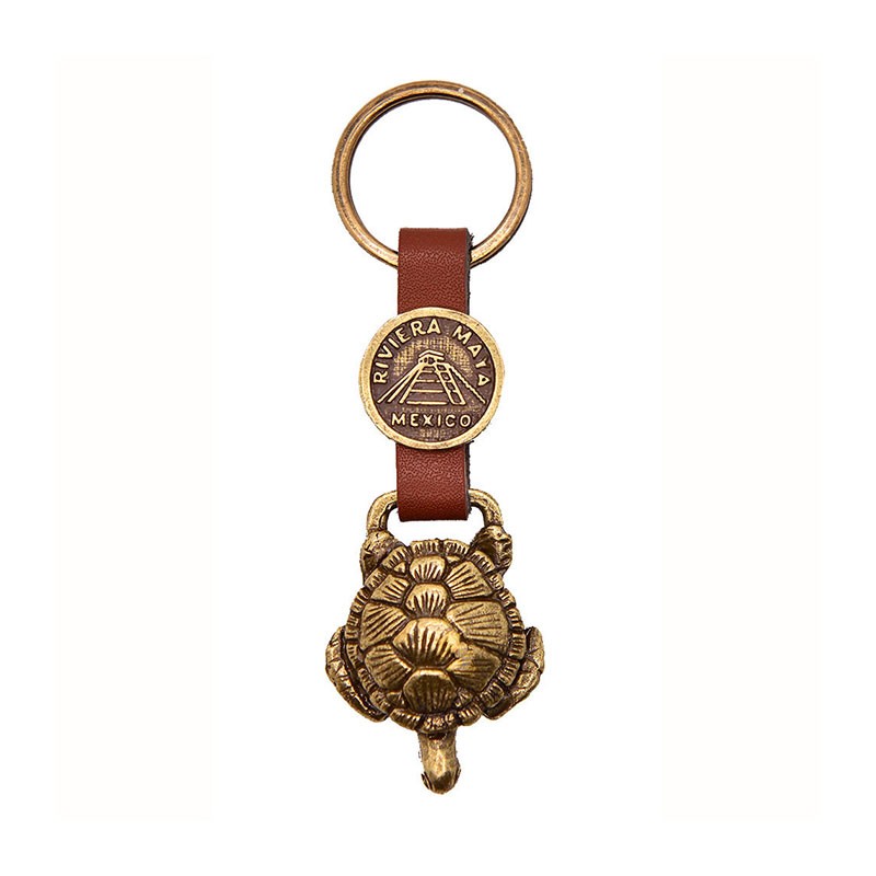 Llavero de latón tortuga. Souvenir, recuerdo Riviera Maya, México