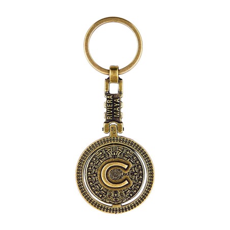 Llavero de latón letra C con Calendario Azteca, Souvenir, recuerdo de la Riviera Maya, México