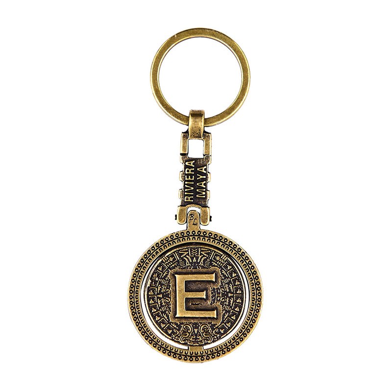 Llavero de latón letra E con Calendario Azteca, Souvenir, recuerdo de la Riviera Maya, México