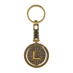 Llavero de latón letra L con Calendario Azteca, Souvenir, recuerdo de la Riviera Maya, México