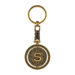 Llavero de latón letra S con Calendario Azteca, Souvenir, recuerdo de la Riviera Maya, México