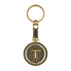 Llavero de latón letra T con Calendario Azteca, Souvenir, recuerdo de la Riviera Maya, México