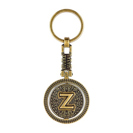 Llavero de latón letra Z con Calendario Azteca, Souvenir, recuerdo de la Riviera Maya, México