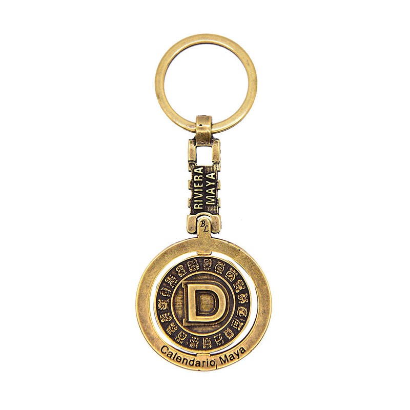 Llavero de latón letra D con el Calendario Maya, Souvenir, recuerdo de la Riviera Maya, México