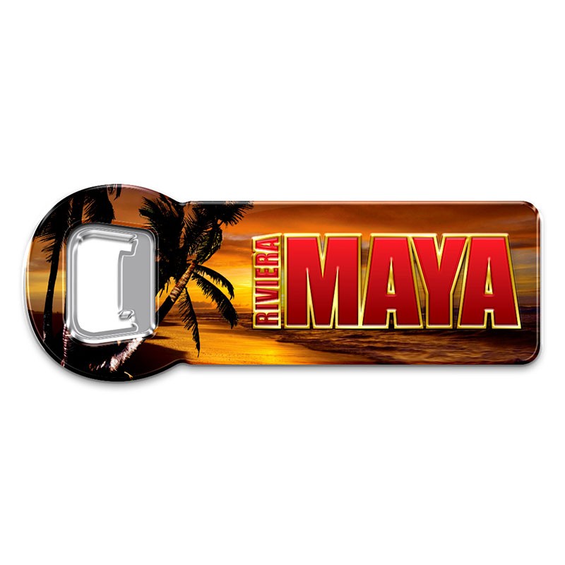 Destapador de Metal playa al atardecer souvenir,recuerdo Riviera Maya.