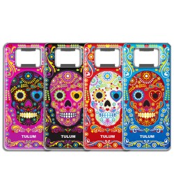 Magneto destapador de metal con calavera. Souvenir de la Riviera Maya, México