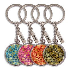 Llavero corcholata de metal calendario Azteca, Souvenir de la Riviera Maya, México.