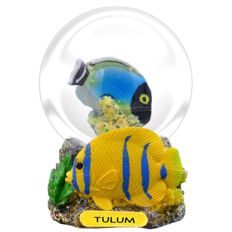 Esfera de nieve con un pez. Souvenir, recuerdo de la Riviera Maya, México