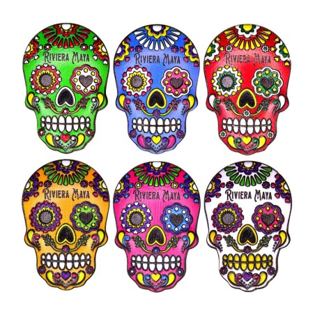 Magneto de Resina en forma de calavera, 6 colores. Souvenir, recuerdo de la Riviera Maya, México