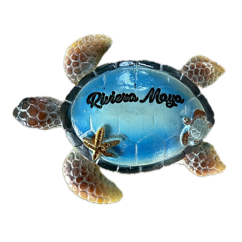 Magneto de resina tortuga azul. Souvenir de la Riviera Maya, México