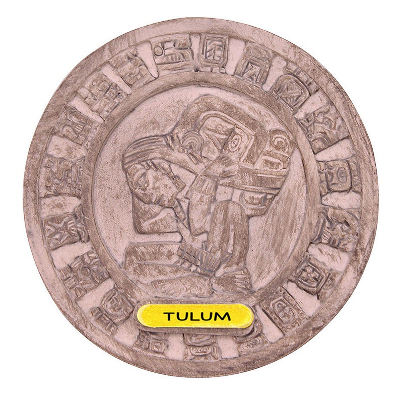 Magneto de resina Calendario Maya. Souvenir, recuerdo de la Riviera Maya, México.