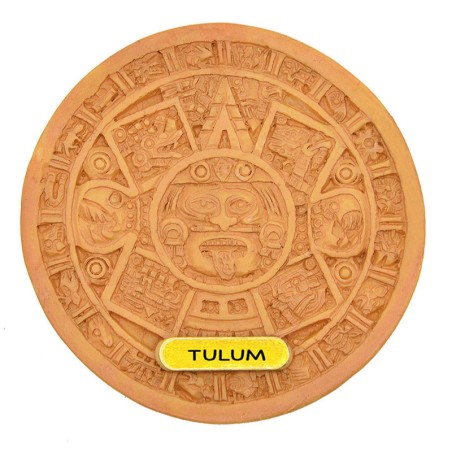Magneto de resina Calendario Azteca. Souvenir, recuerdo de la Riviera Maya, México.