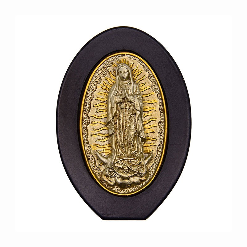 Marco Virgen de Guadalupe dorado. Souvenir, recuerdo de la Riviera Maya, México