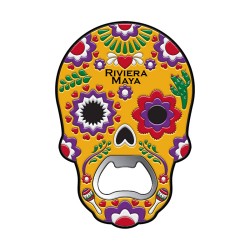 Magneto destapador pvc calavera, Souvenir, recuerdo de la Riviera Maya, Mexico