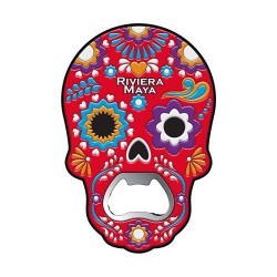 Magneto destapador pvc calavera, Souvenir, recuerdo de la Riviera Maya, Mexico