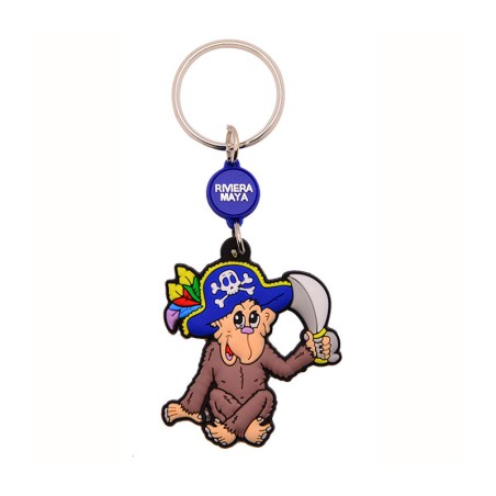 Llavero de playa pvc Mono Pirata. Souvenir de la Riviera Maya, Mexico