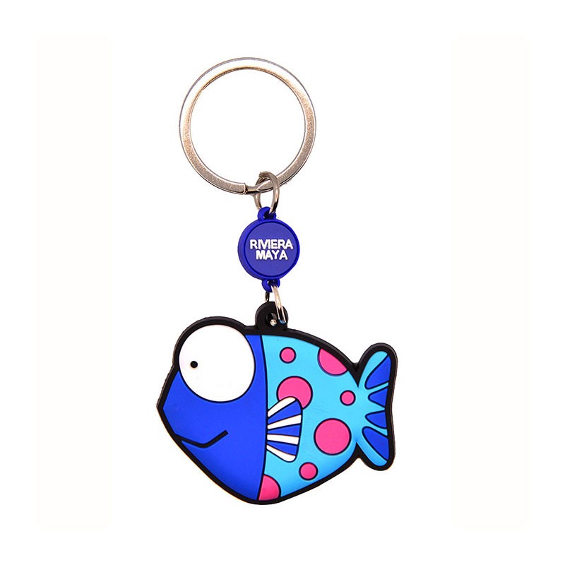 Llavero de playa pvc Pez azul. Souvenir y recuerdo de la Riviera Maya, Mexico