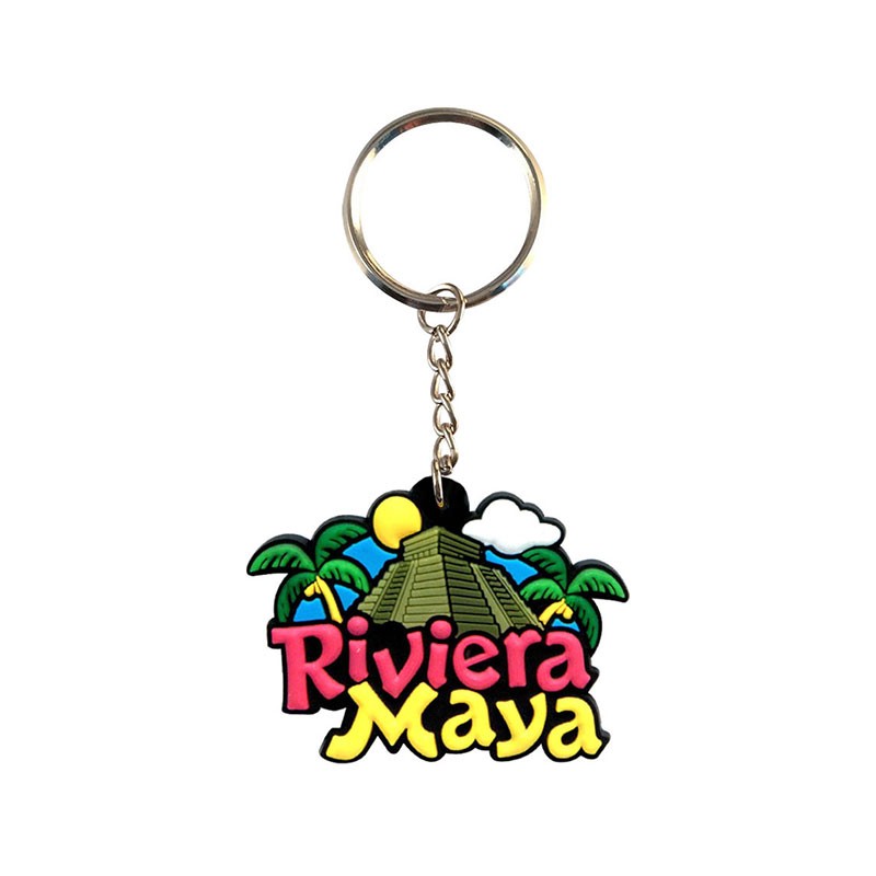 Llavero pvc Pirámide de Chichen Itzá, souvenir de Mexico. Recuerdo de la Riviera Maya.