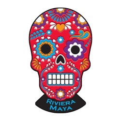 Magneto pvc calavera típico de la tradición del día de Muertos en Mexico, souvenir y recuerdo de la Riviera Maya.