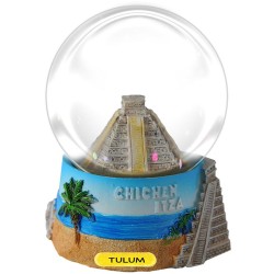 Esfera de nieve Pirámide de Chichen Itzá. Souvenir, recuerdo de la Riviera Maya, México