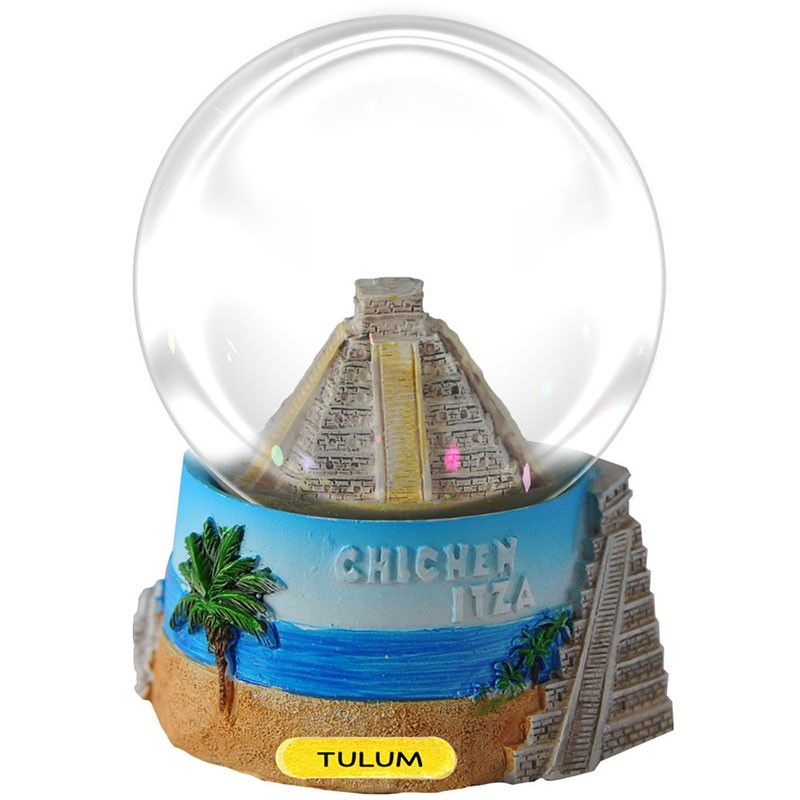 Esfera de nieve Pirámide de Chichen Itzá. Souvenir, recuerdo de la Riviera Maya, México