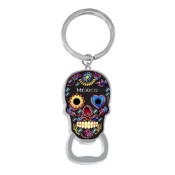 Llavero destapador de metal en forma de calavera. Souvenir de Veracruz, México.