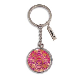 Llavero corcholata de metal calendario Azteca, Souvenir de Veracruz, México.