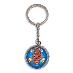 Llavero corcholata de metal calavera, Souvenir de Veracruz, recuerdo de México.