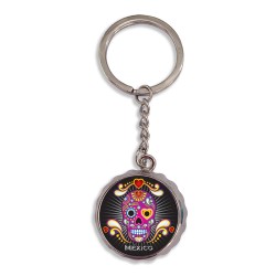 Llavero corcholata de metal calavera, Souvenir de Veracruz, recuerdo de México.