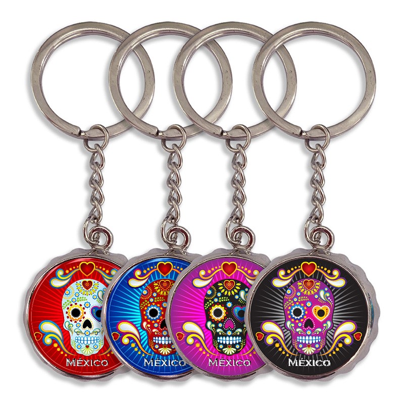 Llavero corcholata de metal calavera, Souvenir de Veracruz, recuerdo de México.