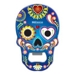 Magneto destapador de metal con calavera. Souvenir y recuerdo de Veracruz, México