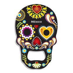 Magneto destapador de metal con calavera. Souvenir y recuerdo de Veracruz, México