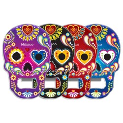 Magneto destapador de metal con calavera. Souvenir y recuerdo de Veracruz, México