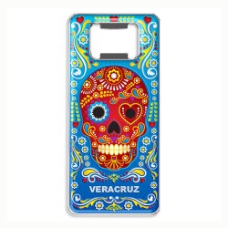 Magneto destapador de metal con calavera, souvenir Veracruz, Mexico.