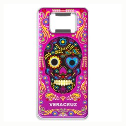 Magneto destapador de metal con calavera, souvenir Veracruz, Mexico.