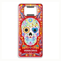 Magneto destapador de metal con calavera, souvenir Veracruz, Mexico.