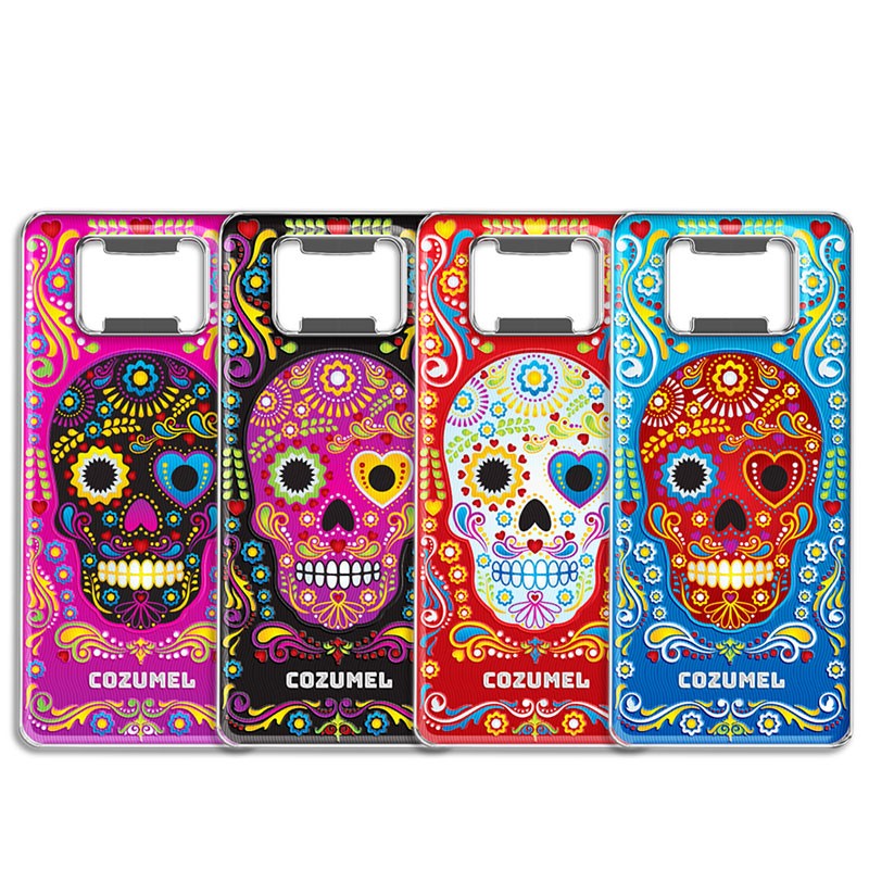 Magneto destapador de metal con calavera, souvenir Veracruz, Mexico.