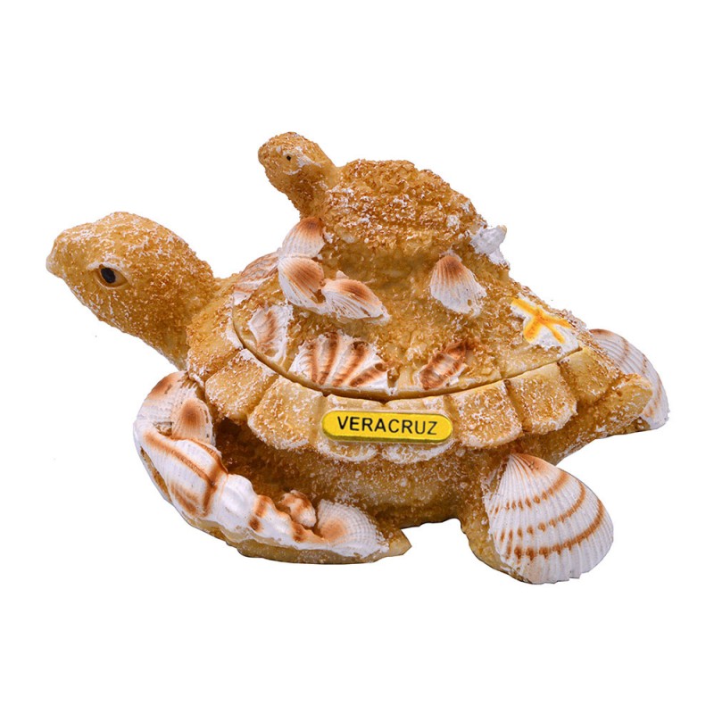 Caja de resina arena con figura tortuga, Souvenir de Veracruz, Mexico.
