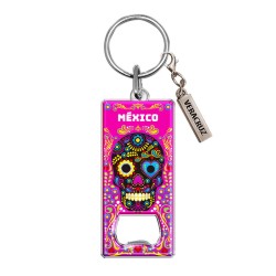 Llavero destapador de metal con calavera. Souvenir Veracruz, México