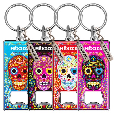 Llavero destapador de metal con calavera. Souvenir Veracruz, México