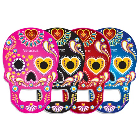 Magneto destapador de metal con calavera. Souvenir y recuerdo de Veracruz, México