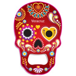 Magneto destapador de metal con calavera. Souvenir y recuerdo de Veracruz, México