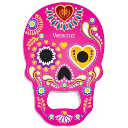 Magneto destapador de metal con calavera. Souvenir y recuerdo de Veracruz, México